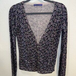 Les Copains Blue Floral Button-Front Cardigan - Purple